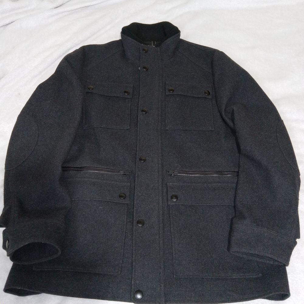 Express Jacket Mens Large Wool Blend Utility Pockets Full Zip Snap Front